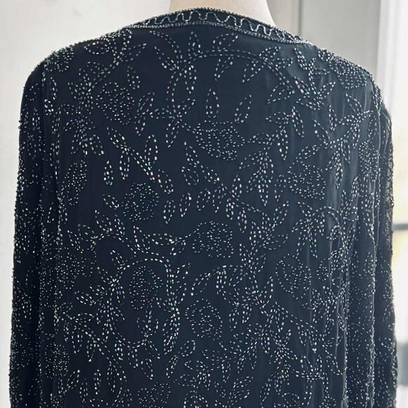 Milano Black & Iridescent Botanical Hand-Beaded Evening Jacket – US 2X - Picture 10 of 15